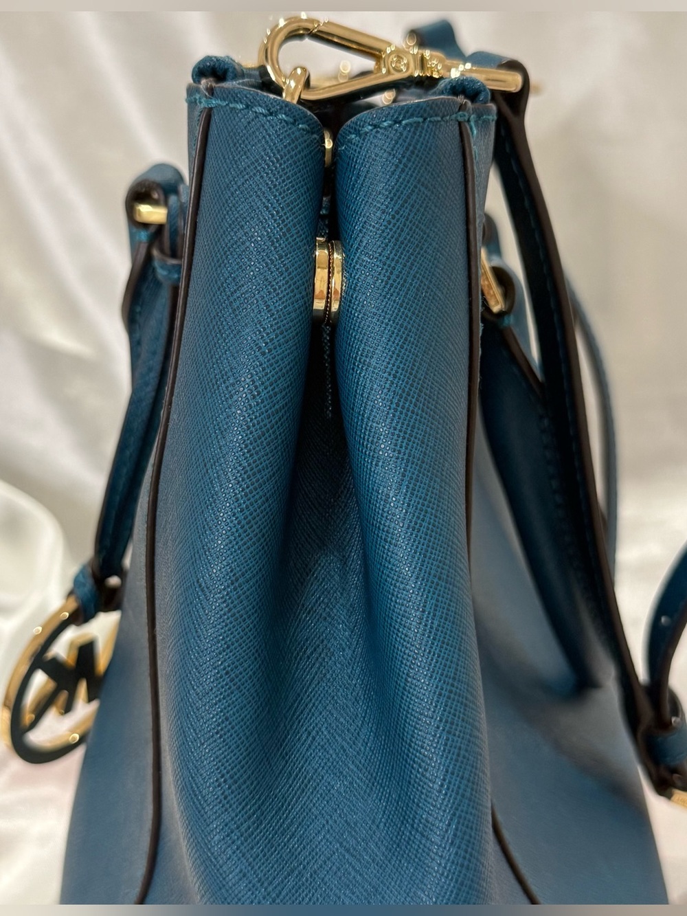 Michael Kors Sutton Medium Satchel Deep Teal Leather Crossbody Classic City Chic - Picture 13 of 16
